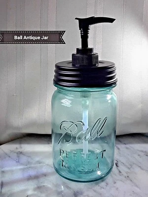 球皂泵分配器 MASON JAR 黑色 RUST PROOF 半品脱/品脱/夸脱 ~ 蓝色 — 第 1/4 张图片