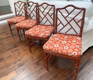 Set of 6 Hollywood Regency Chinese Chippendale Faux Bamboo Cane Chairs