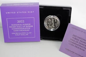 2022 D National Purple Heart Hall of Honor Uncirculated Half Dollar Coin Box COA - Picture 1 of 6