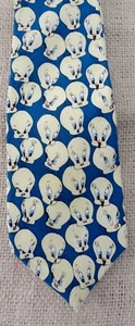 Boys tweedie bird neck tie, navy background, charming yellow tweedy faces, silk - Picture 1 of 4