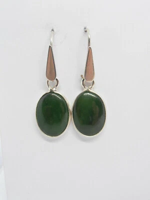 Orecchini in Argento 925 e Giada Naturale di prima qualità - pietra dura verde - - Immagine 1 di 4