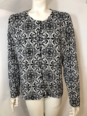 Cárdigan suéter grande Foxcroft para mujer negro gris manga larga botón delantero Foto 1 de 4