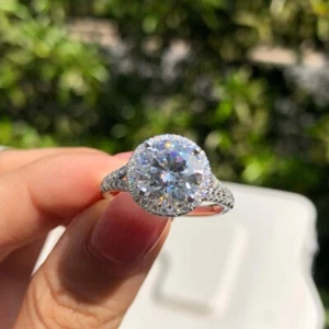 3 CT Round Cut Moissanite Halo Split Shank Engagement Ring For Her 14KWhite Gold - Picture 1 of 2