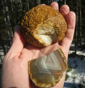 BANDED YELLOW AGATE NATURAL CRYSTAL WITH SINGLE SLAB INDIA 353.2g - Picture 1 of 9
