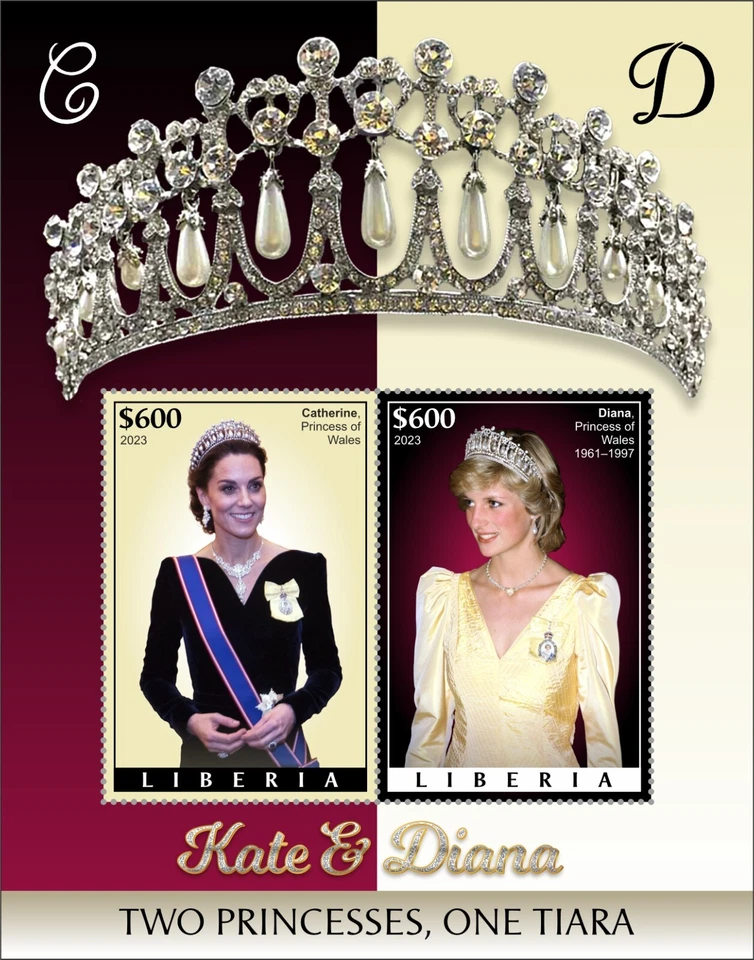 Princesa Catalina Princesa Diana Una Diadema Tiara MNH Estampillas 2023 Liberia S/S Foto 1 de 1