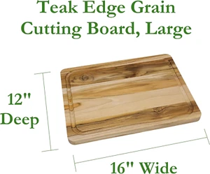 Teak Wood Edge Grain Kitchen Cutting and Serving Board, Large, 16" x 12" x 3/4" - Picture 1 of 12