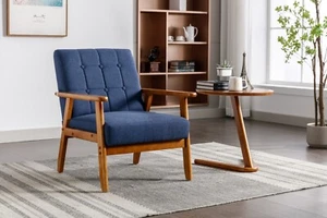 Mid-Century Modern Leisure Chair with Solid Wood Armrest for Living Room - Picture 1 of 12