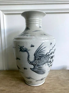 Große koreanische blau-weiße Vase mit Phoenix Design - Bild 1 von 12