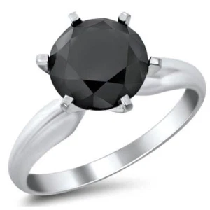12 Carat Certified Round Cut Black Diamond Ring In Silver - Engagement Gift . - Picture 1 of 4