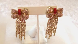 HEIDI DAUS "Haute Bow" (Siam Red/Tassel Drop) Omega-Pierced Earrings-ONLY PR.! - Picture 1 of 12