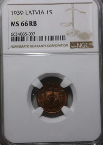 Latvia 1 Santim 1939 UNC NGC MS66 RB - Picture 1 of 3