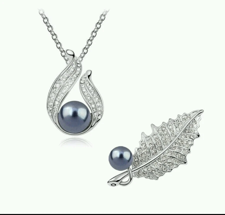 Collar Perla Cristal y Broche Pluma Perla Cristal Boda Navidad 897 Foto 1 de 1