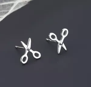 Very Cute Silver Tone Scissors Stud Earrings - Picture 1 of 9