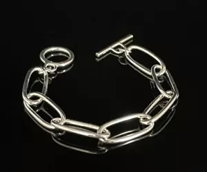 Paper Clip Oval Linked 925 Silver Handmade Bracelet Toggle Link Bracelet 7.5inch - Picture 1 of 5
