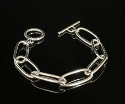 Paper Clip Oval Linked 925 Silver Handmade Bracelet Toggle Link Bracelet 7.5inch - Image 1 of 4