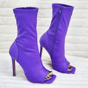 Botas al tobillo de tacón alto de punta alta de punta elásticas de púrpura audaz - Imagen 1 de 8