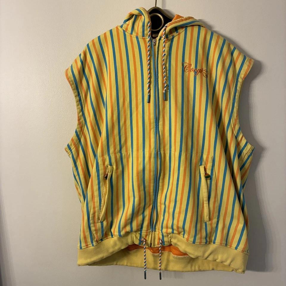 Colete com capuz Coogi masculino vintage Y2K listrado amarelo sem mangas tamanho 4XL - Imagem 1 de 4