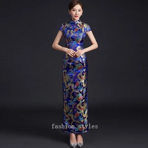 Mujer Estilo Chino Cheongsam Vestido Nuevo Retro Calce Ajustado Show Disfraz Vestido Largo - Imagen 1 de 28