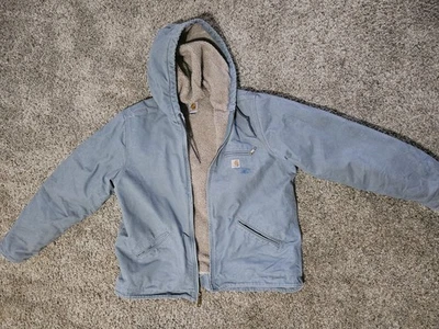  Винтажный Y2K Carharrt холст шерпа с подкладкой с капюшоном пальто куртка синий XL  - Изображение 1 из 4