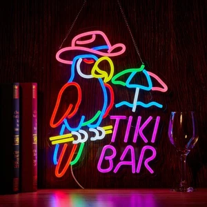 Tiki Bar Parrot Neon Sign for Wall Decor Hawaii Beach Bar LED Light up Signs ... - Picture 1 of 6