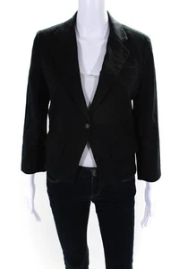 Elizabeth and James Womens Black Cotton One Button Long Sleeve Blazer Size 6 - Picture 1 of 7