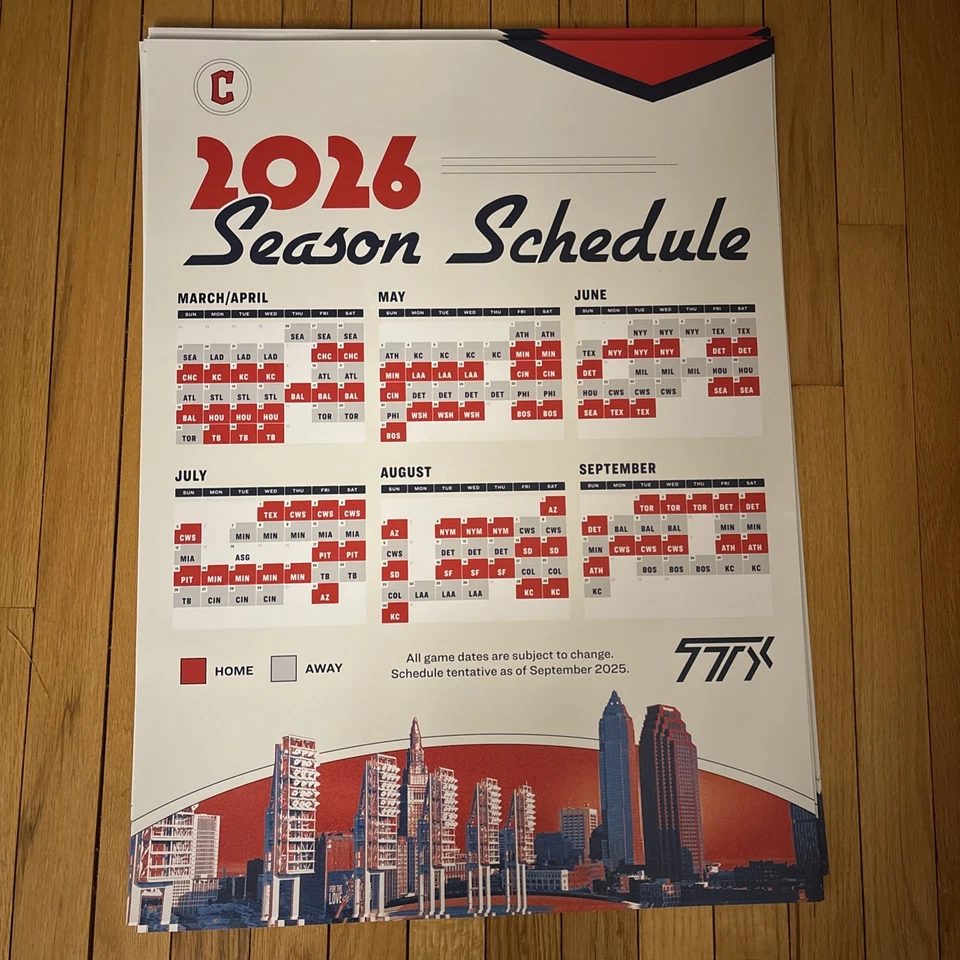 2026 Cleveland Guardians SCHEDULE POSTER MLB SGA 9/27/2025  Size 24" X 18" - Image 1 of 1