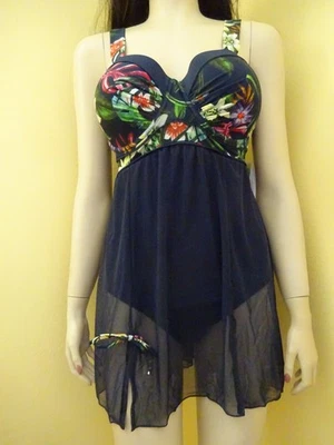 Badekleid Badeanzug Schwimmkleid Sheego 40 E, 42 C, 54 F marine-bunt floral NEU! - Bild 1 von 4