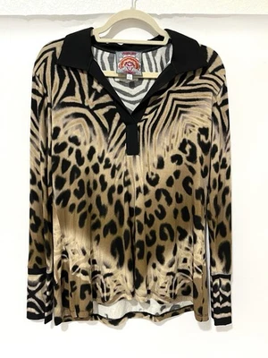 Túnica larga Johnny Was nueva sin etiquetas leopardo degradado cuello negro talla S Foto 1 de 4