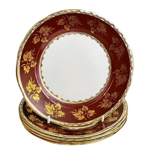 Gladstone Fine Bone China Plates Red Gold Ivy Set of 4 Salad Plates 6.7" England - Picture 1 of 10