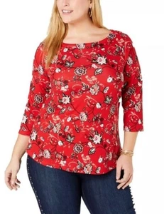 Top floral rojo CHARTER CLUB 100 % algodón Pima nuevo con etiquetas 1X - Imagen 1 de 6