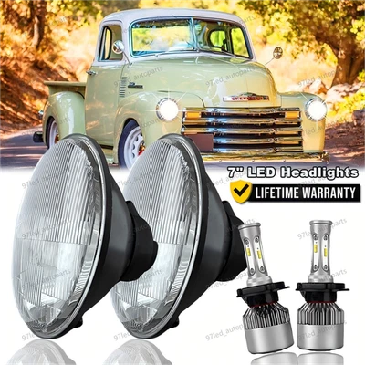 Par de faros LED H4 de 7 pulgadas para camioneta Ford F100 F250 F350 1953-1977 Foto 1 de 4