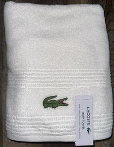 Lacoste ~ Asciugamano da bagno bianco 100% cotone 30" x 52" logo grande coccodrillo - Foto 1 di 4