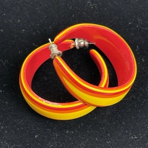 Vintage Mod 70er Jahre Stil gelb und orange Ohrringe gebraucht Kool 1,5" - Bild 1 von 3