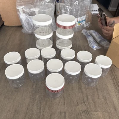 12 Plastic Jars W/Lid 10 oz & 6 Plastic Jars W/Lid 12oz - Clear - Image 1 of 4