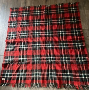 Vintage Wool Plaid Red Black Ayers Rough Rider Blanket 58 x 53 Inches - Picture 1 of 7