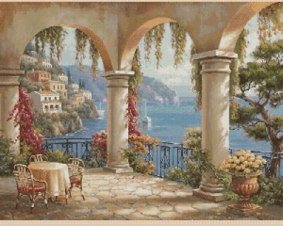 mediterranean seaview 409 Cross Stitch Chart FlowerPower37-uk