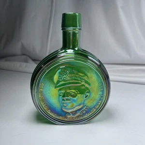 VTG Wheaton Dwight D. Eisenhower Green Carnival Glass Bottle Vase Decor Shiny - Picture 1 of 10