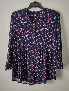 Kim Rogers Women’s Blue and Pink Henley Top with Long Sleeves Size XL - Picture 1 of 17