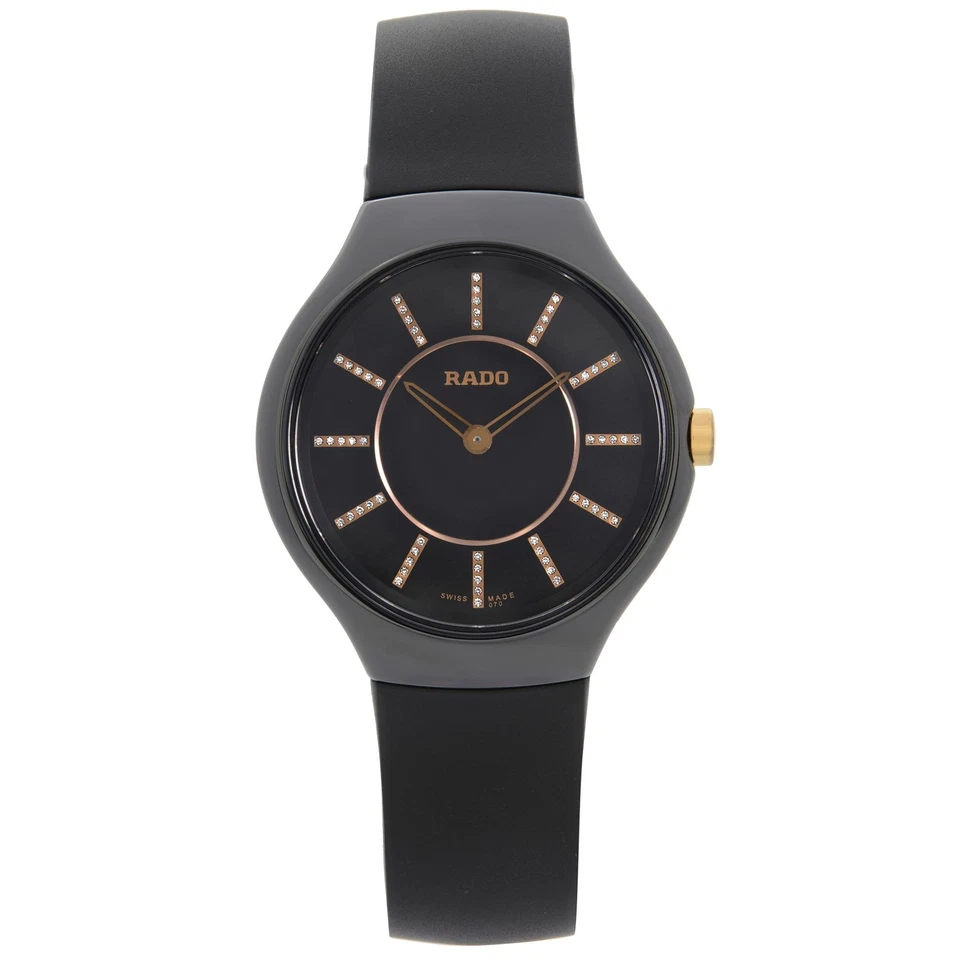 Rado True Thinline 34 毫米陶瓷黑色钻石表盘女士石英表 R277742709 — 第 1/4 张图片
