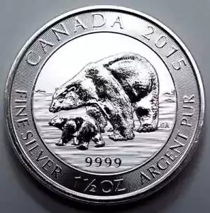 2015 1 1/2oz 1.5 Oz Silver Coin $8 Dollar Canadian Silver Polar Bear and Cub - Picture 1 of 2
