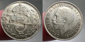 1922 Great Britain 3 Pence Lamination Error Silver Coin George V - Picture 1 of 7