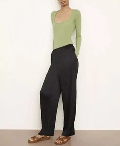 $375 VINCE Crushed Pull-On Pant S Black Silk Fabric Wide Leg Elastic Waist - Picture 1 of 3