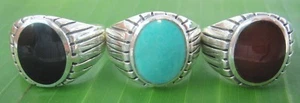 100% 925 sterling silver “SOLID RING” BLACK ONYX Turquoise RED AGATE - BOY MEN - Picture 1 of 30