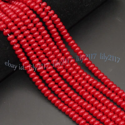 Cuentas sueltas de piedras preciosas rondelle lisas de jade rojo coral de 5x8 mm para hacer joyas de 15"" Foto 1 de 4