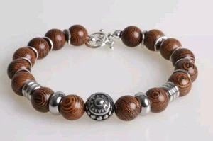 Pulsera Casual Para Hombres De Acero Inoxidable Y Cuentas De Madera Charms Sol - Picture 1 of 7
