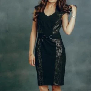 Neu mit Etikett Cache schwarz/silber Spitze Flügelärmel Etui Cocktailkleid Größe 10 - Bild 1 von 10