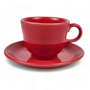 Fiesta Ware Coffee Tea Cup and 6" Saucer Red Homer Laughlin Co - Picture 1 of 11