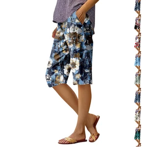 Women's Fashion Printed Pocket Elastic Waist Casual 5/10 Pants - Picture 1 of 39