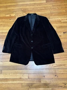 Adolfo Mens Corduroy Blazer Jacket Size 48L Black 3 Button Cotton Sport Coat VTG - Picture 1 of 6