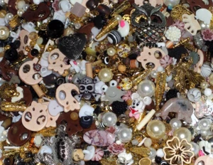 DESTASH - Just under 6.13 pounds mix of Brown, White, Black, Gold Beads, Charms - Picture 1 of 10
